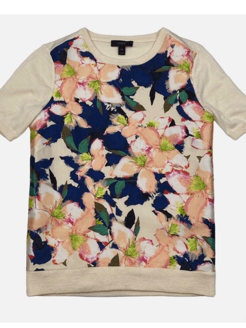 J. Crew Floral Short-Sleeve Sweatshirt - Cream, Navy & Peach